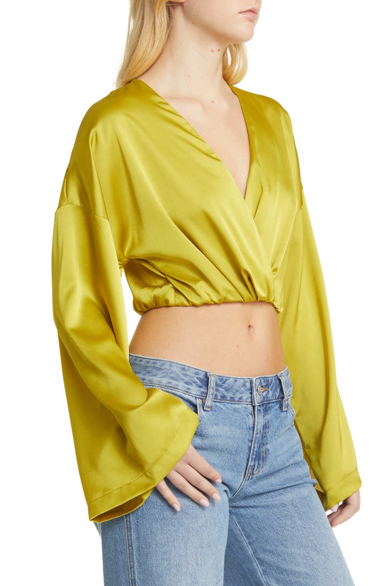 ASOS DESIGN Faux Wrap Satin Crop Top, Alternate, color, 