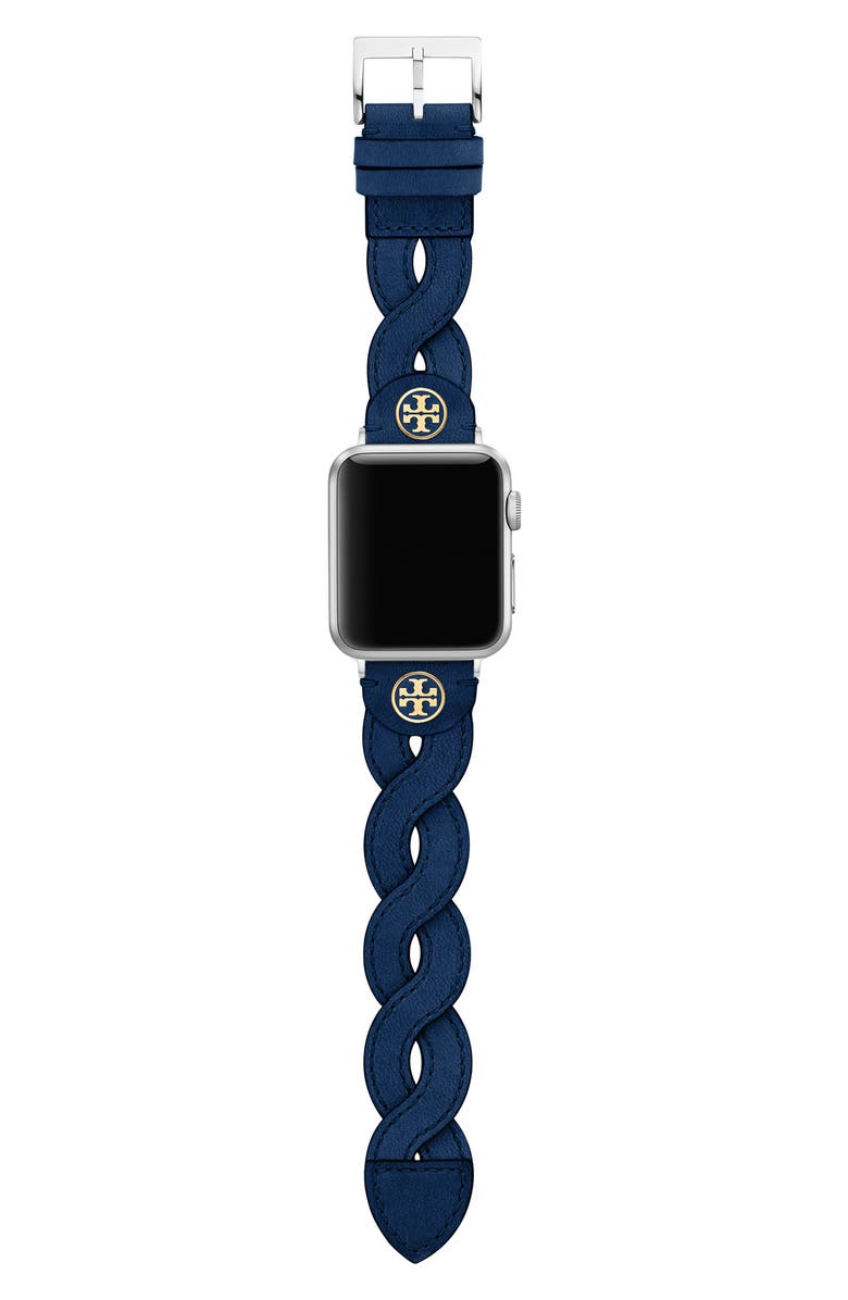 Tory Burch Braided Leather Apple Watch<sup>®</sup> Watchband, Main, color, 