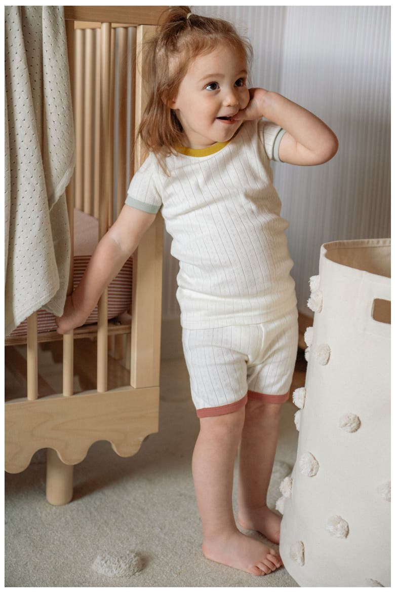 Kids' Pointelle Organic Cotton Fitted Two-Piece Short Pajamas, Alternate, color, RAINBOW