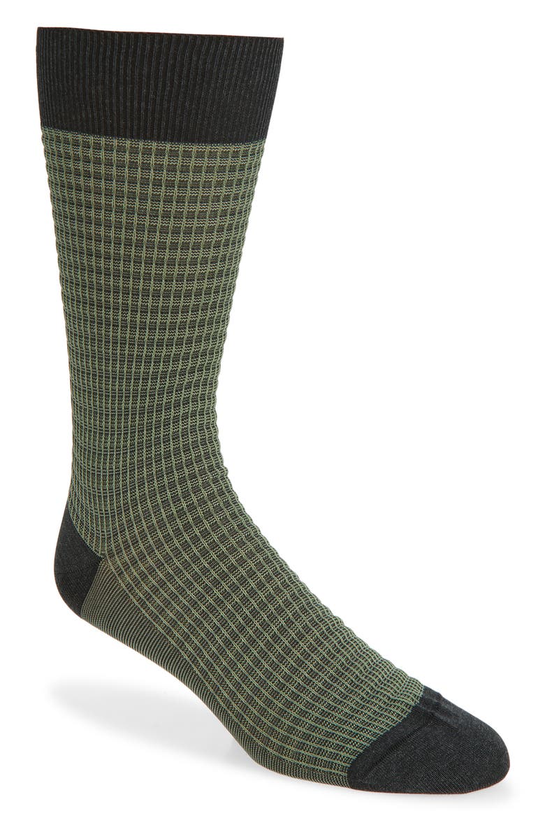 Smythson Textured Check Dress Socks, Main, color, DARK GREY MIX