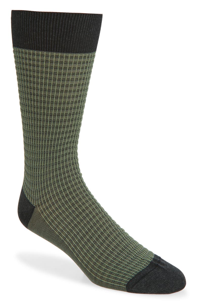 Pantherella Smythson Textured Check Dress Socks, Main, color, Dark Grey Mix
