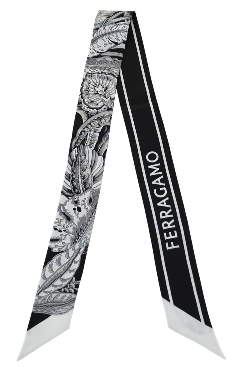 FERRAGAMO Skinny Silk Scarf, Main, color, Black