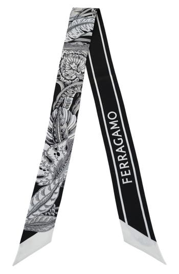 Ferragamo Skinny Silk Scarf In Black