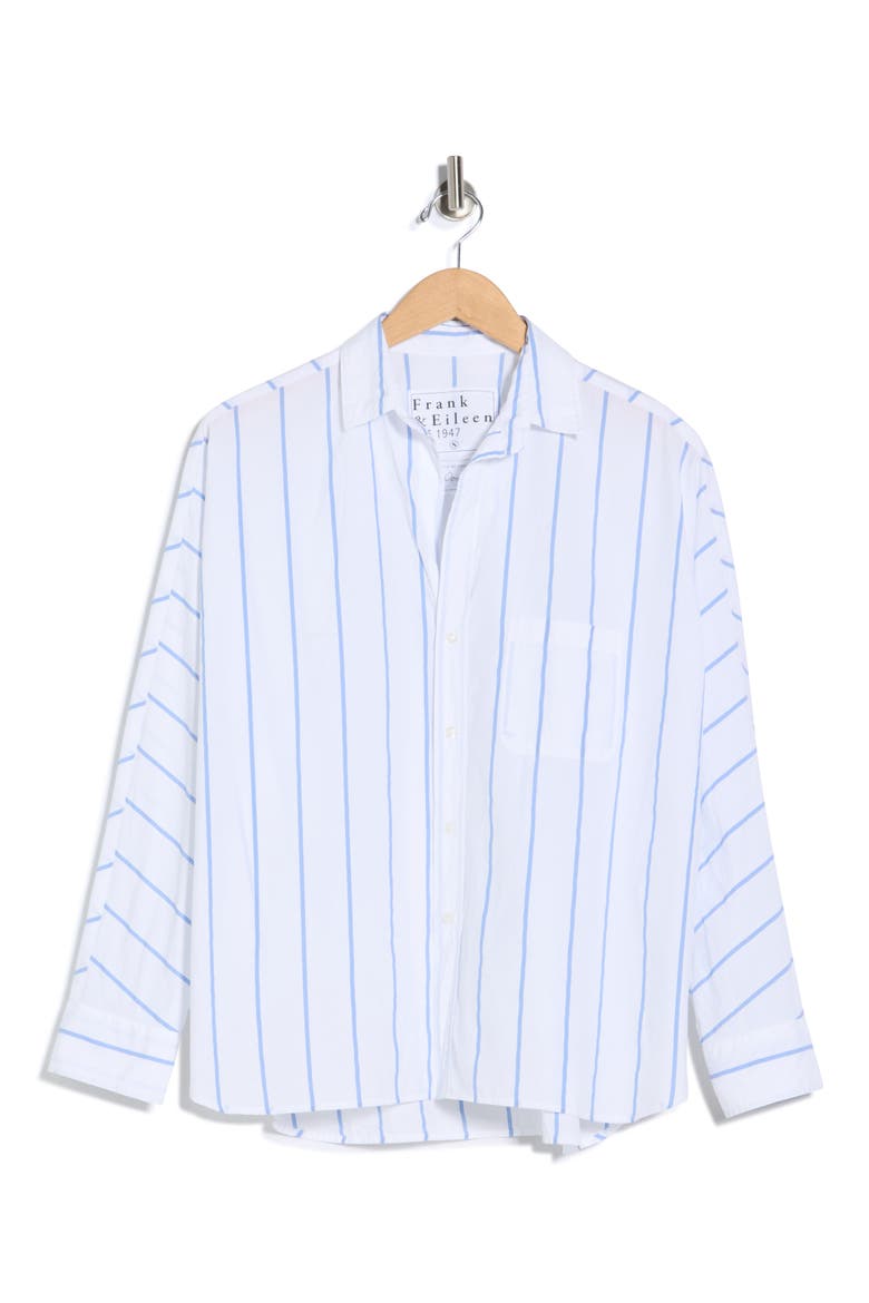 Continuous Stripe Cotton Button-Up Shirt, Alternate, color, WIDE WHITE BLUE STRIPE