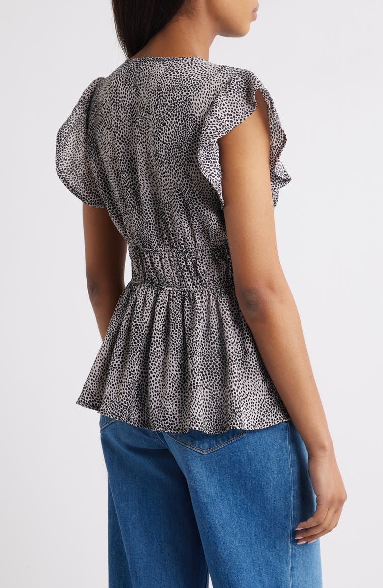 Loveappella Empire Waist Flutter Sleeve Top, Alternate, color, Ivory/ Black