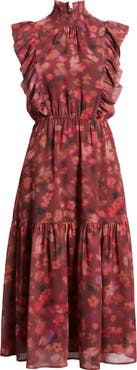 Steve Madden Anna Floral Mock Neck Midi Dress