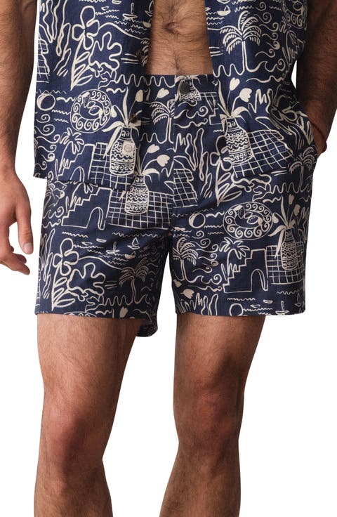 Island Motif Tailored Swim Trunks