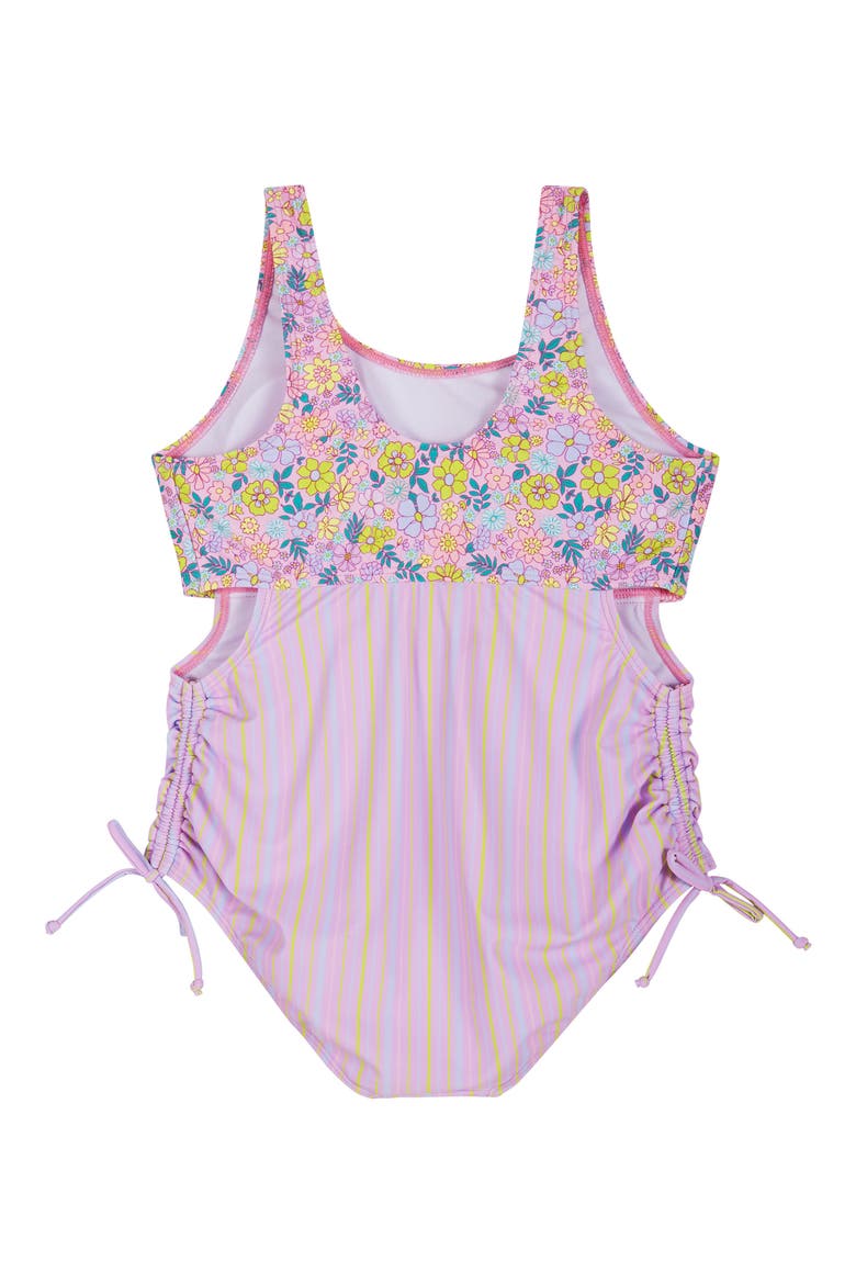Kids' Floral Stripe Ruched One-Piece Swimsuit, Alternate, color, PURPLE FLORAL