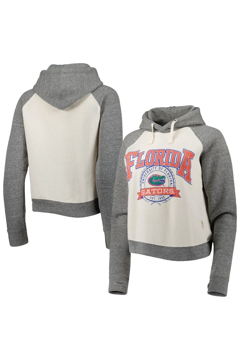Women's Pressbox Cream/Heather Gray Florida Gators Cody Tri-Bend Raglan Pullover Hoodie, Alternate, color, White