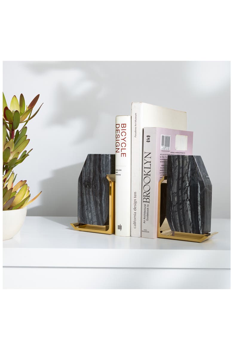 Fim Geo Marble Bookends, Alternate, color, BLACK GREY AND GOLD