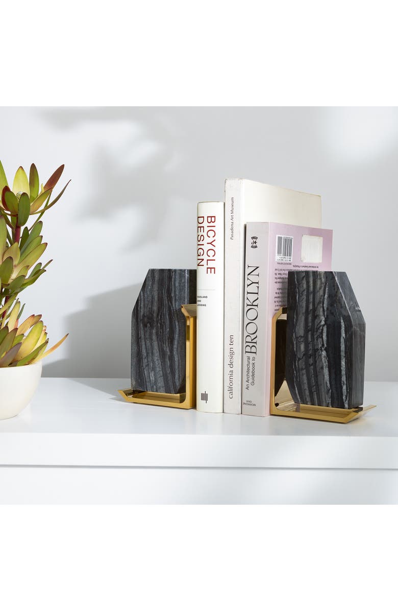ANNA New York Fim Geo Marble Bookends, Alternate, color, Black Grey And Gold