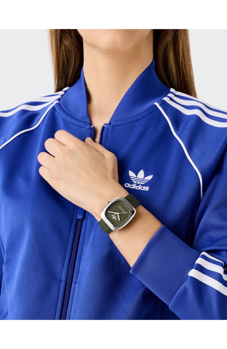 adidas Retro Wave One Leather Strap Watch, 37mm, Alternate, color, Green