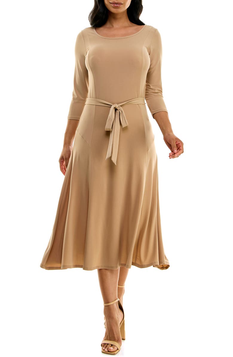 Nina Leonard Sylvia Midi Dress, Main, color, Tan