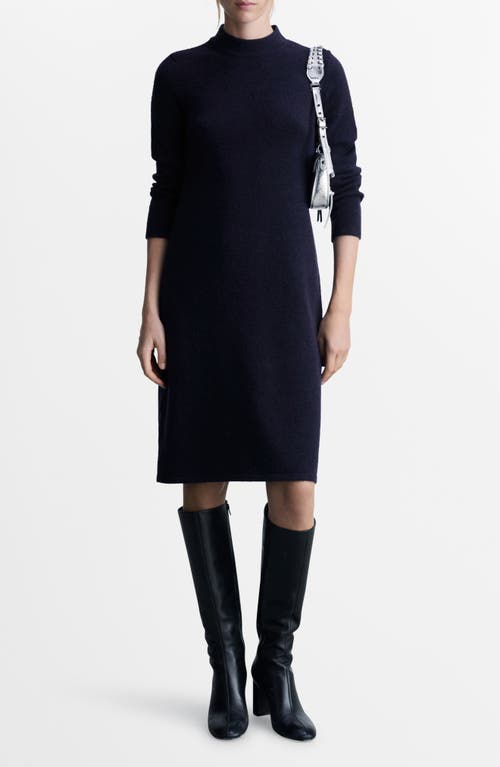 Mango Mock Neck Long Sleeve Sweater Dress In Dark Navy