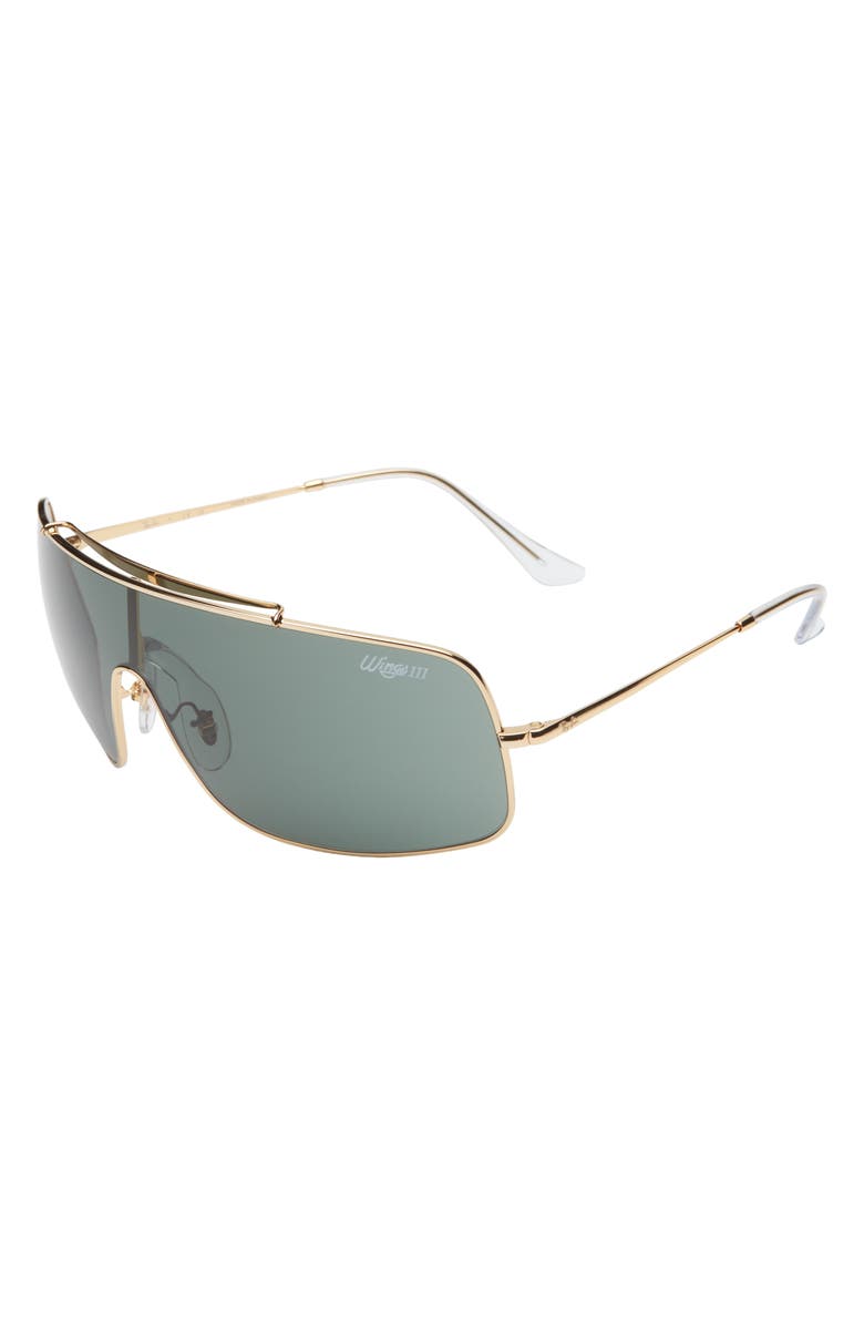 Ray-Ban Wings III 36mm Square Wrap Shield Sunglasses, Alternate, color, Gold Flash