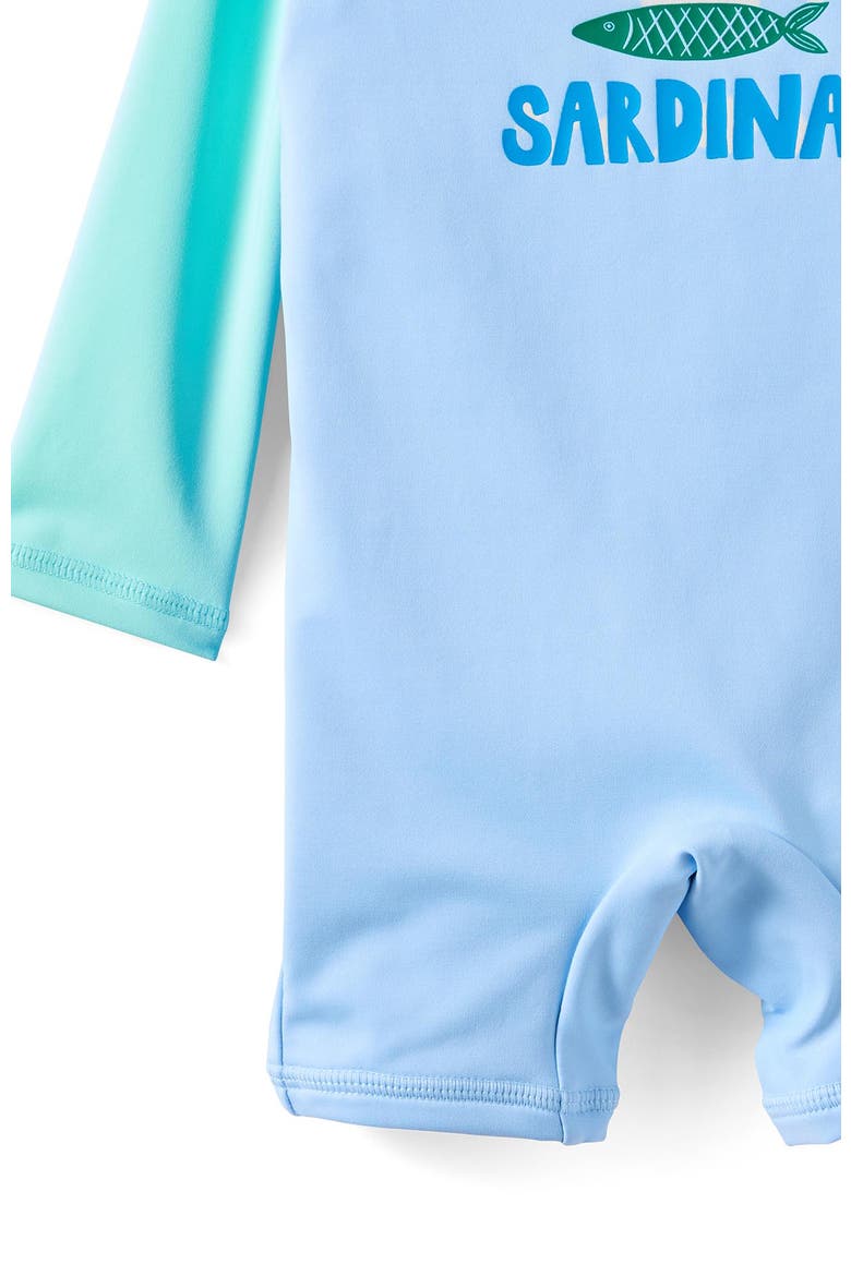 Baby Long Sleeve All In One Swimsuit, Alternate, color, Dawn Blue Sardinas
