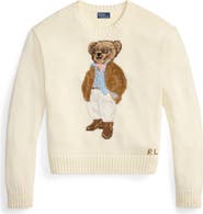 Polo Ralph Lauren Traveler Bear Jacquard Cotton Crewneck Sweater