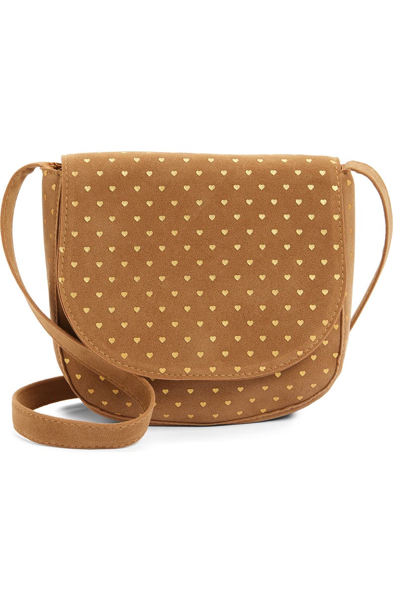 Piper & Jax Kids' Heart Print Faux Suede Bag, Main, color, Tan