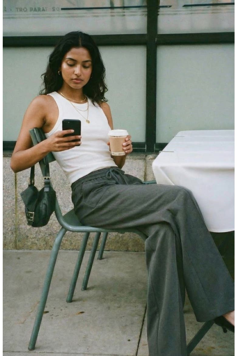 Wide Leg High-Rise Drawstring Trousers, Alternate, color, Charcoal Grey