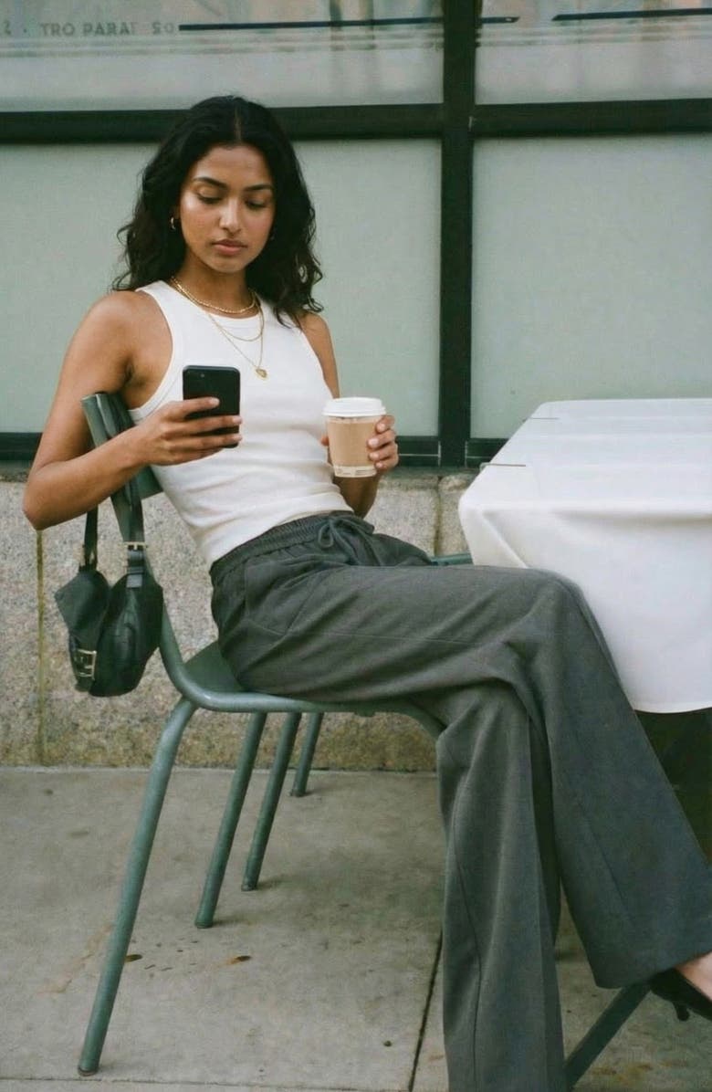 Modenaire Wide Leg High-Rise Drawstring Trousers, Alternate, color, Charcoal Grey