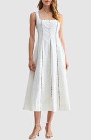 Mila Mae Floral Piping Sleeveless Fit & Flare Midi Dress