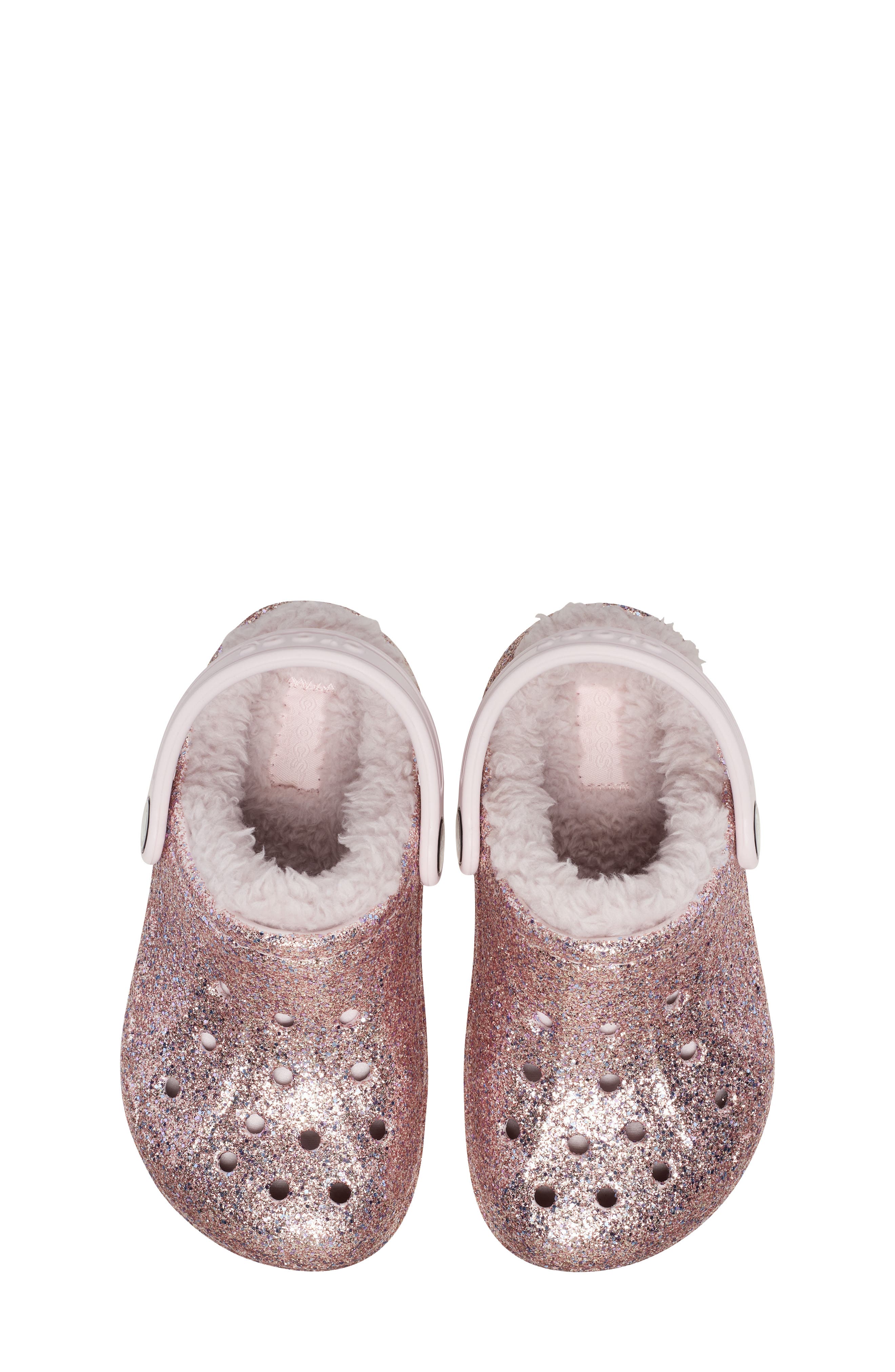 CROCS Kids' Glitter Faux Shearling Lined Clog, Alternate, color, Barely Pink