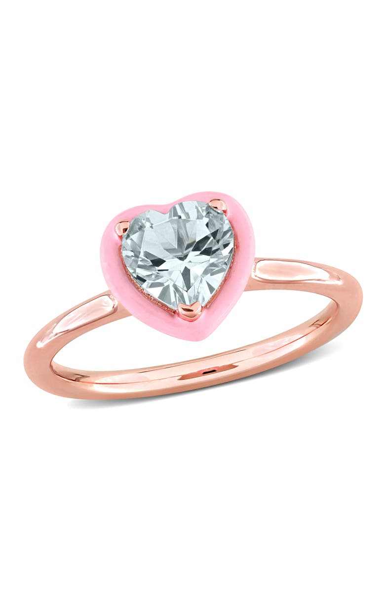 Julianna B. Aquamarine & Pink Enamel Heart Ring Rose Plated, Main, color, Aquamarine