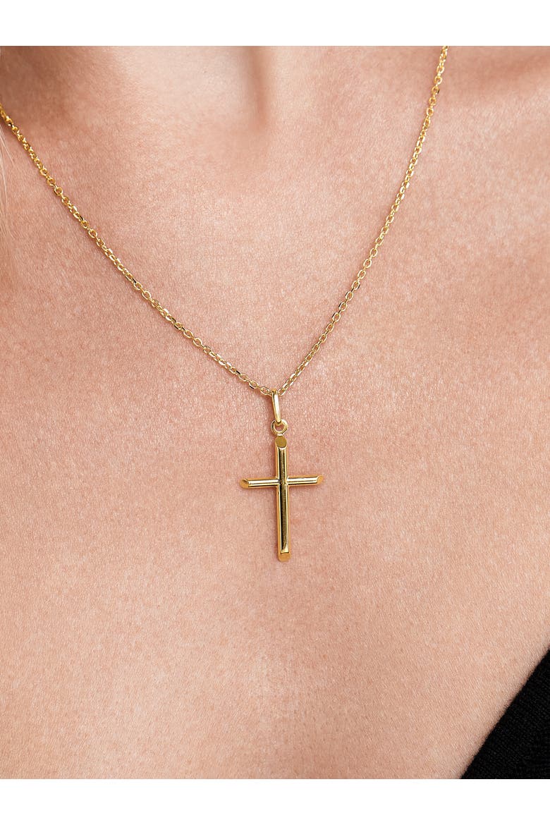 Cross Tube Pendant with Cable Chain Necklace in 14K Gold, Alternate, color, Gold
