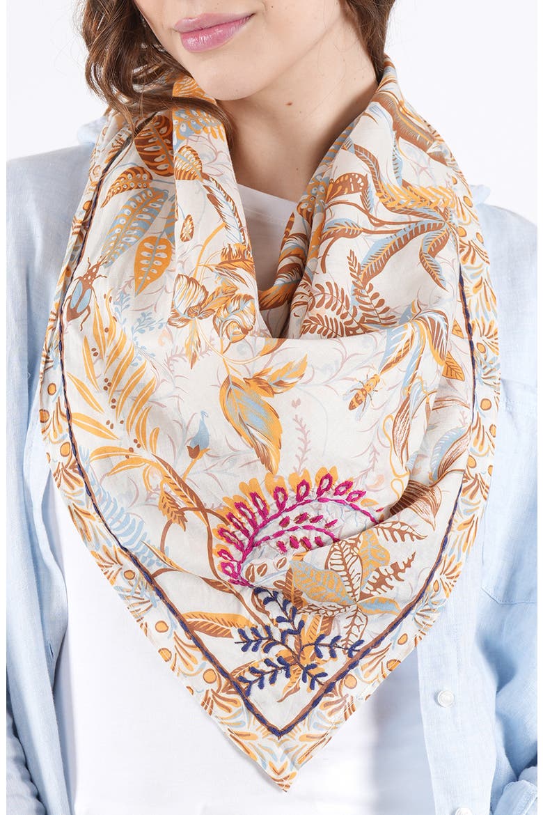 Embroidered Floral Print Cotton Scarf, Main, color, YELLOW