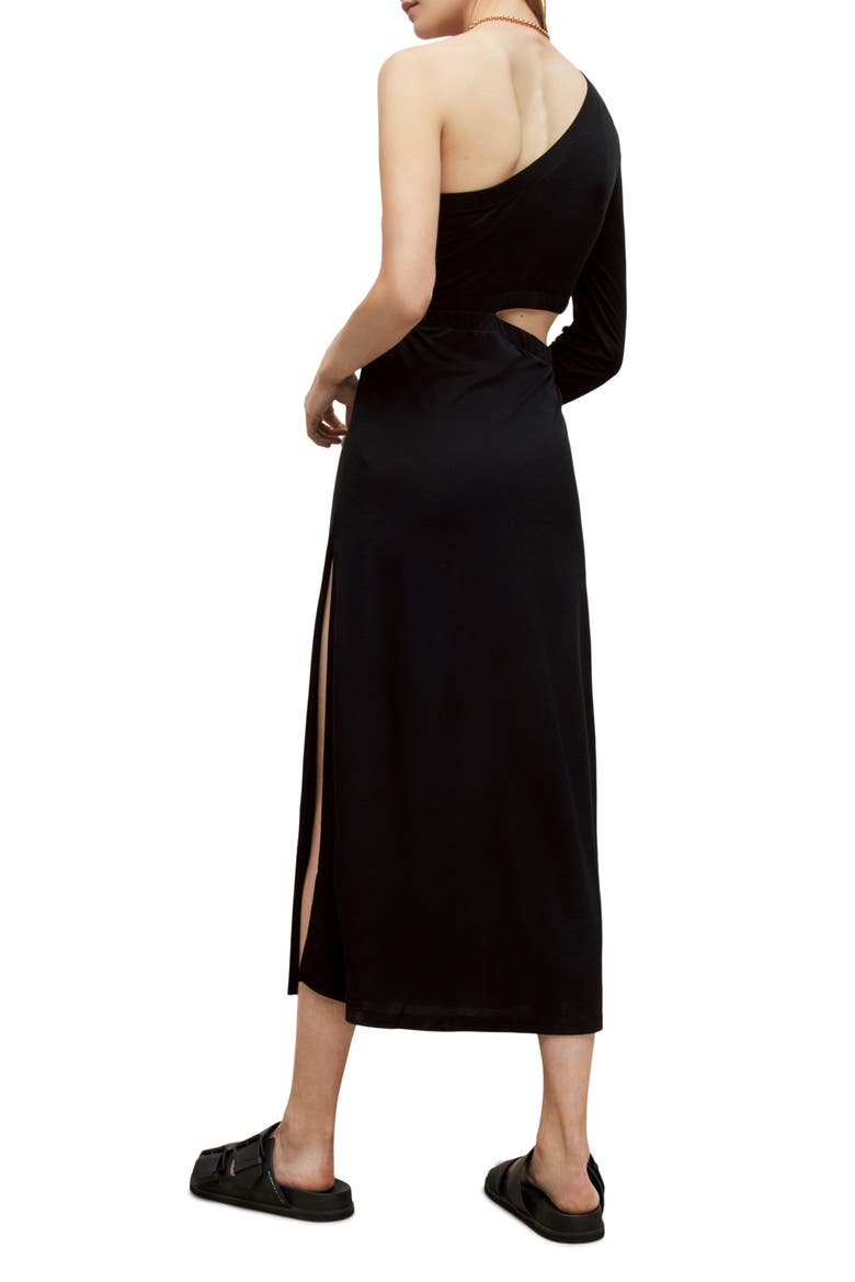 Mary One-Shoulder Cutout Midi Dress, Alternate, color, BLACK