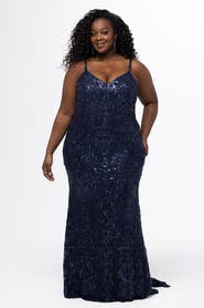 Sydney's Closet Fitted Stretch Sequin Formal Dress
