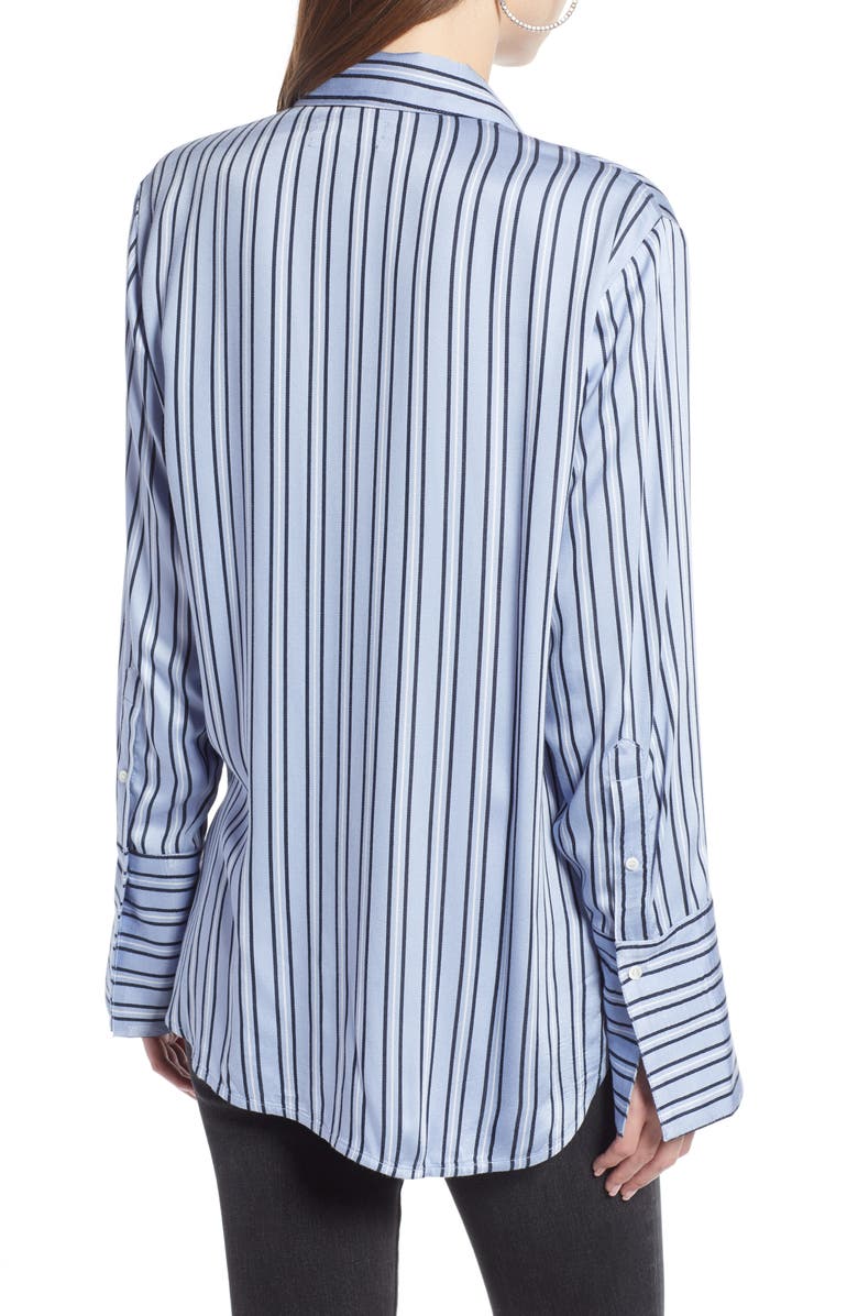 Something Navy Stripe Satin Boyfriend Top, Alternate, color, 