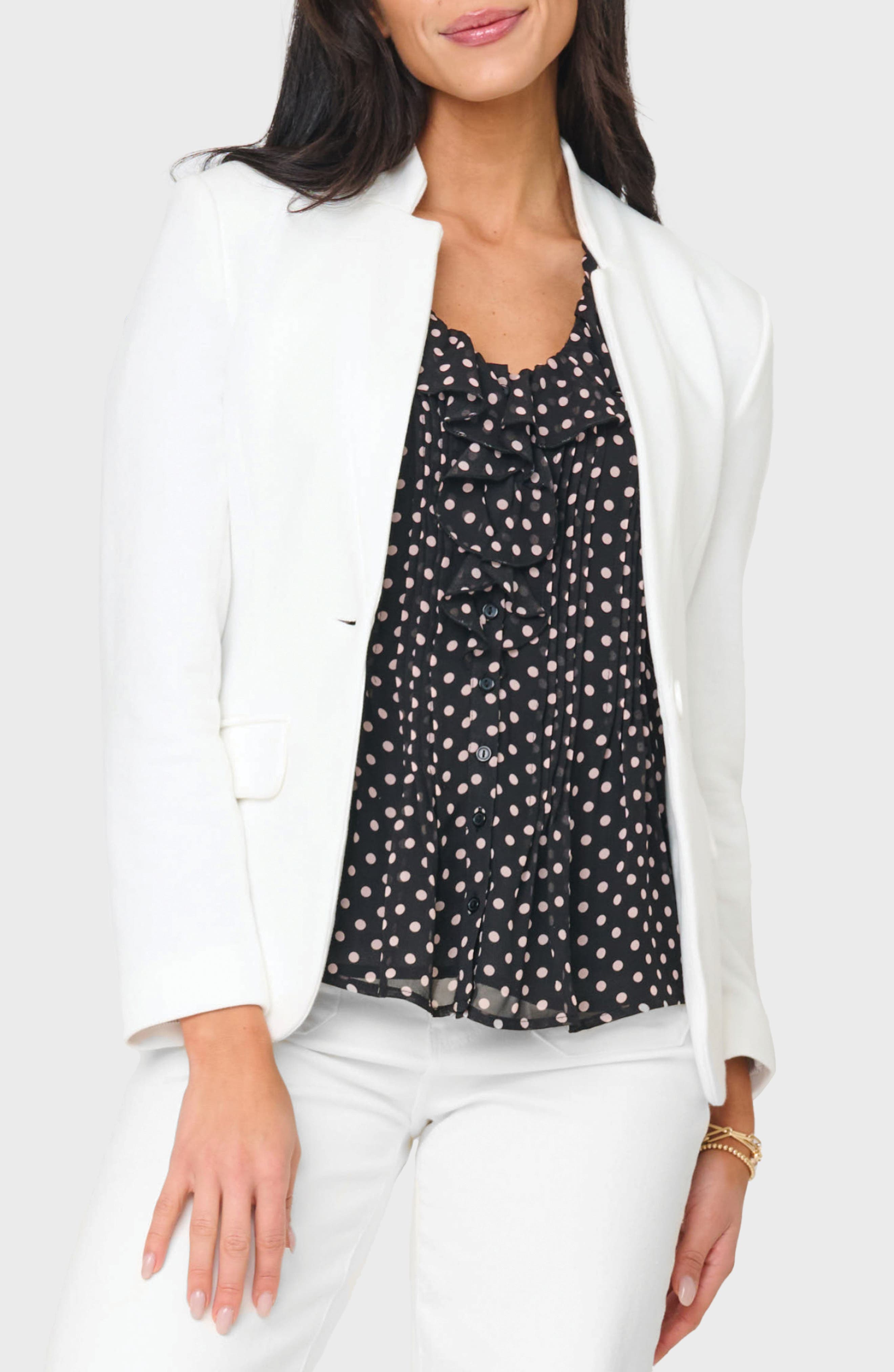 Inverted Notch Collar Cotton Blend Knit Blazer - image 3