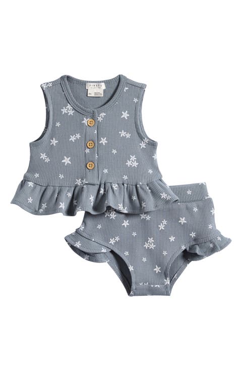 Starfish Peplum Stretch Organic Cotton Rib Top & Bloomers Set (Baby)