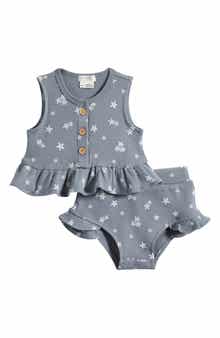 Starfish Peplum Stretch Organic Cotton Rib Top & Bloomers Set