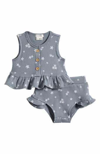 Starfish Peplum Stretch Organic Cotton Rib Top & Bloomers Set