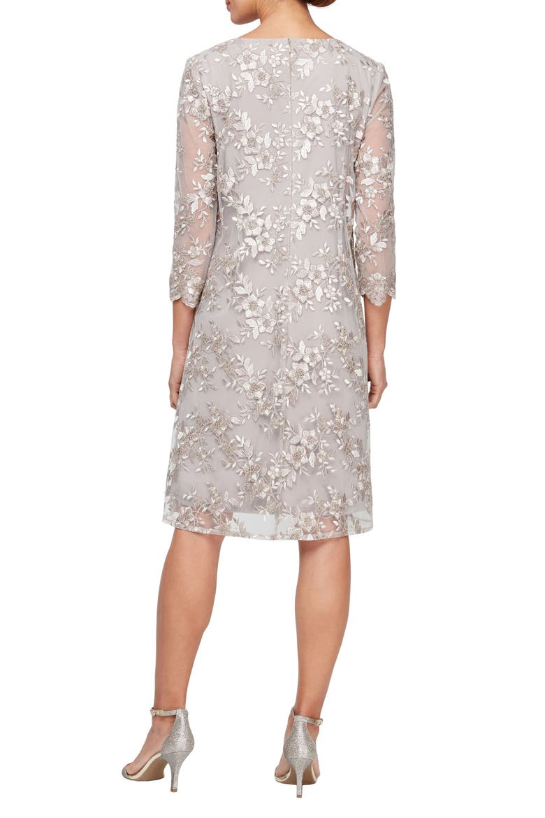 Embroidered Overlay Cocktail Dress, Alternate, color, TAUPE