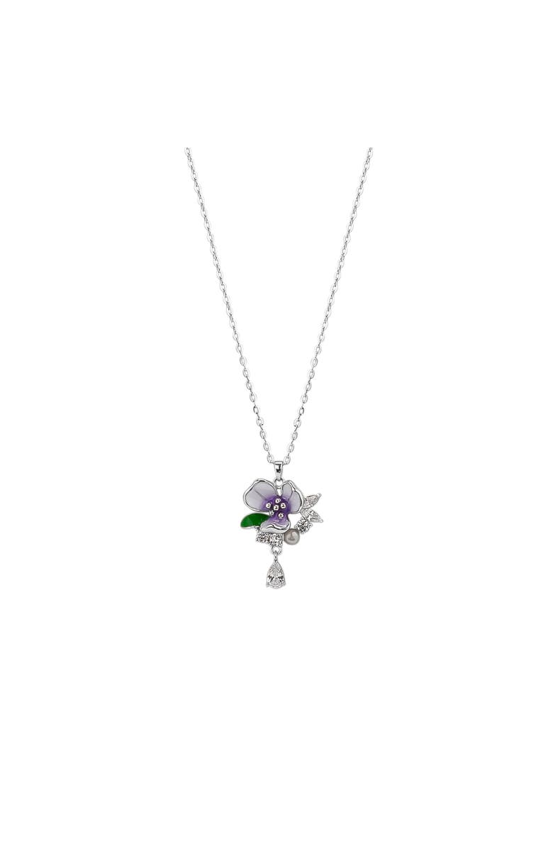 Spero London Pansy Violet Floral Necklace in Sterling Silver, Main, color, Silver