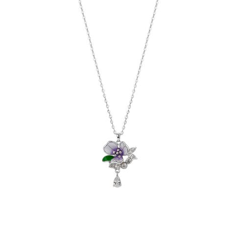 Pansy Violet Floral Necklace in Sterling Silver