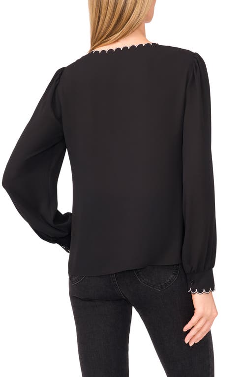 Cece Scallop Detail Button Down Blouse In Black