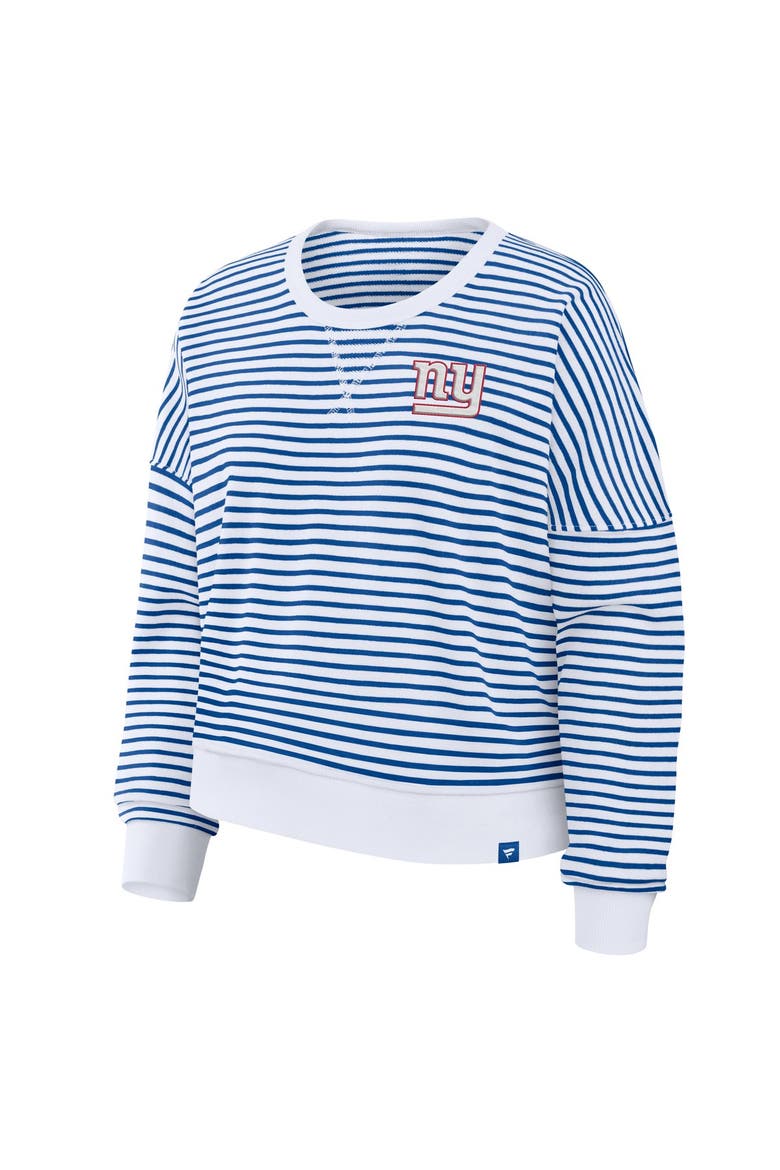 Women's Fanatics White/Royal New York Giants Striped Oversized French Terry Sweatshirt, Alternate, color, White