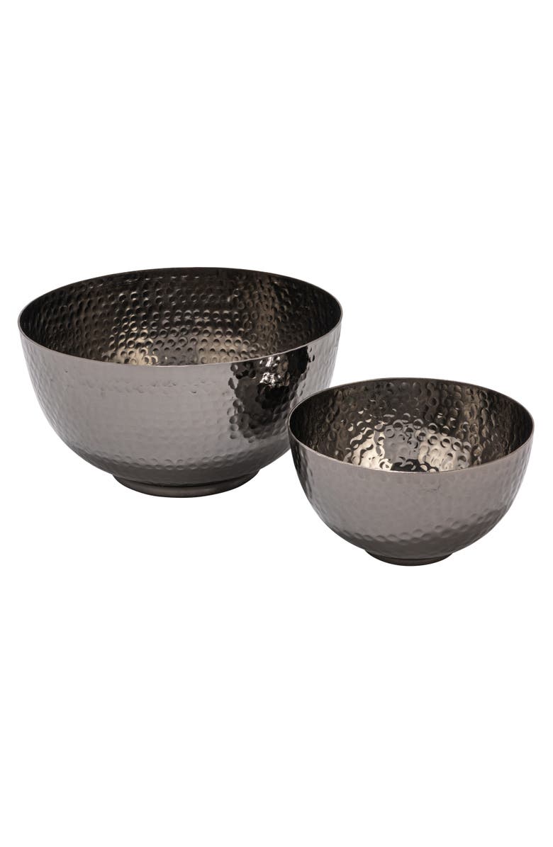 Storied Home Round Hammered Metal Bowls, Set of 2 Sizes, Oxidized Silver Finish, Main, color, Silver