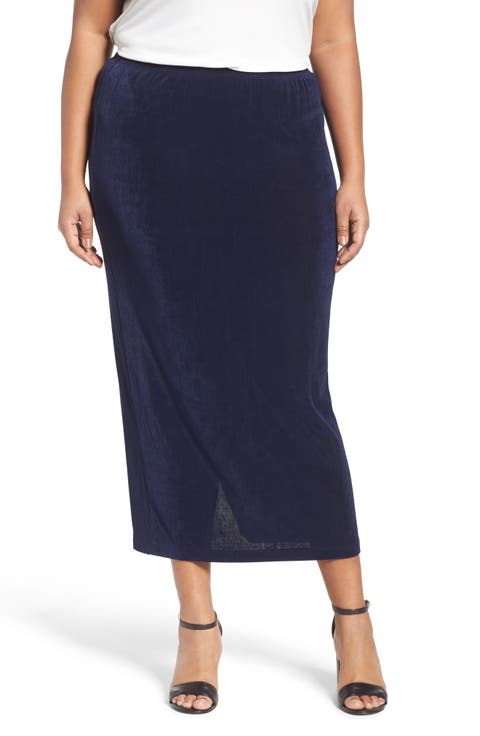 Stretch Knit Straight Maxi Skirt (Plus Size)