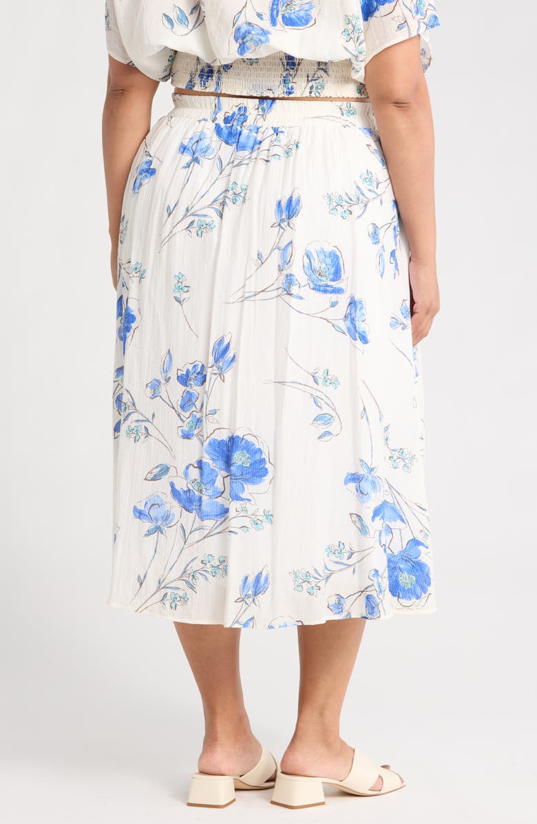 Renee C Floral Midi Skirt, Alternate, color, Off White/ Blue