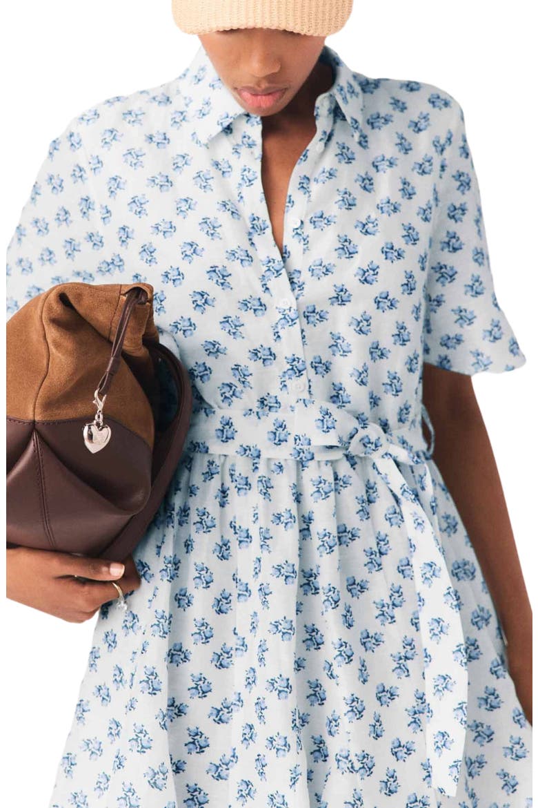 Short patterned linen-blend dress, Alternate, color, Blue small flowers print