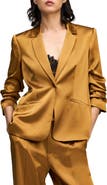 Cinq à Sept Kylie Ruched Sleeve Satin Blazer
