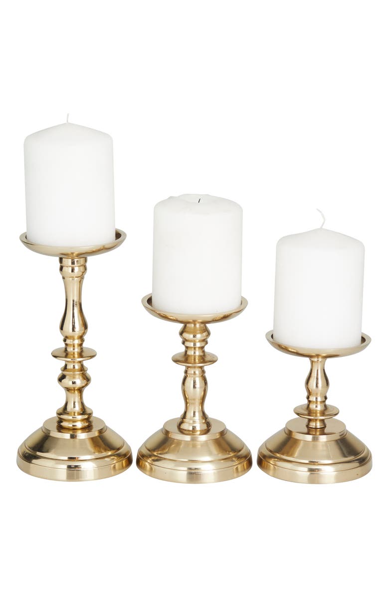 VIVIAN LUNE HOME Gold Aluminum Pillar Candle Holder - Set of 3, Alternate, color, 