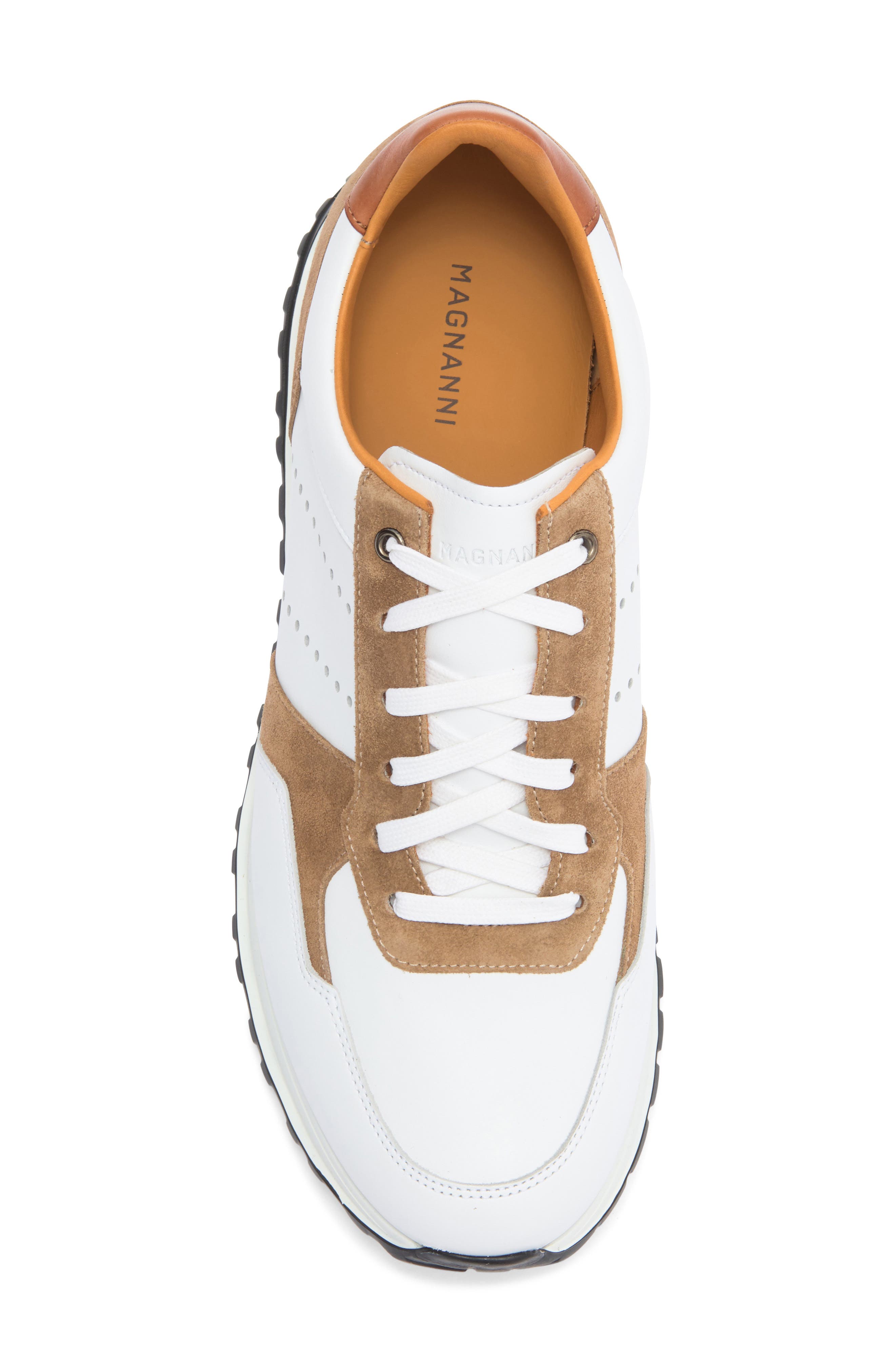 Magnanni Fado Leather Sneaker, Alternate, color, White / Castoro Suede