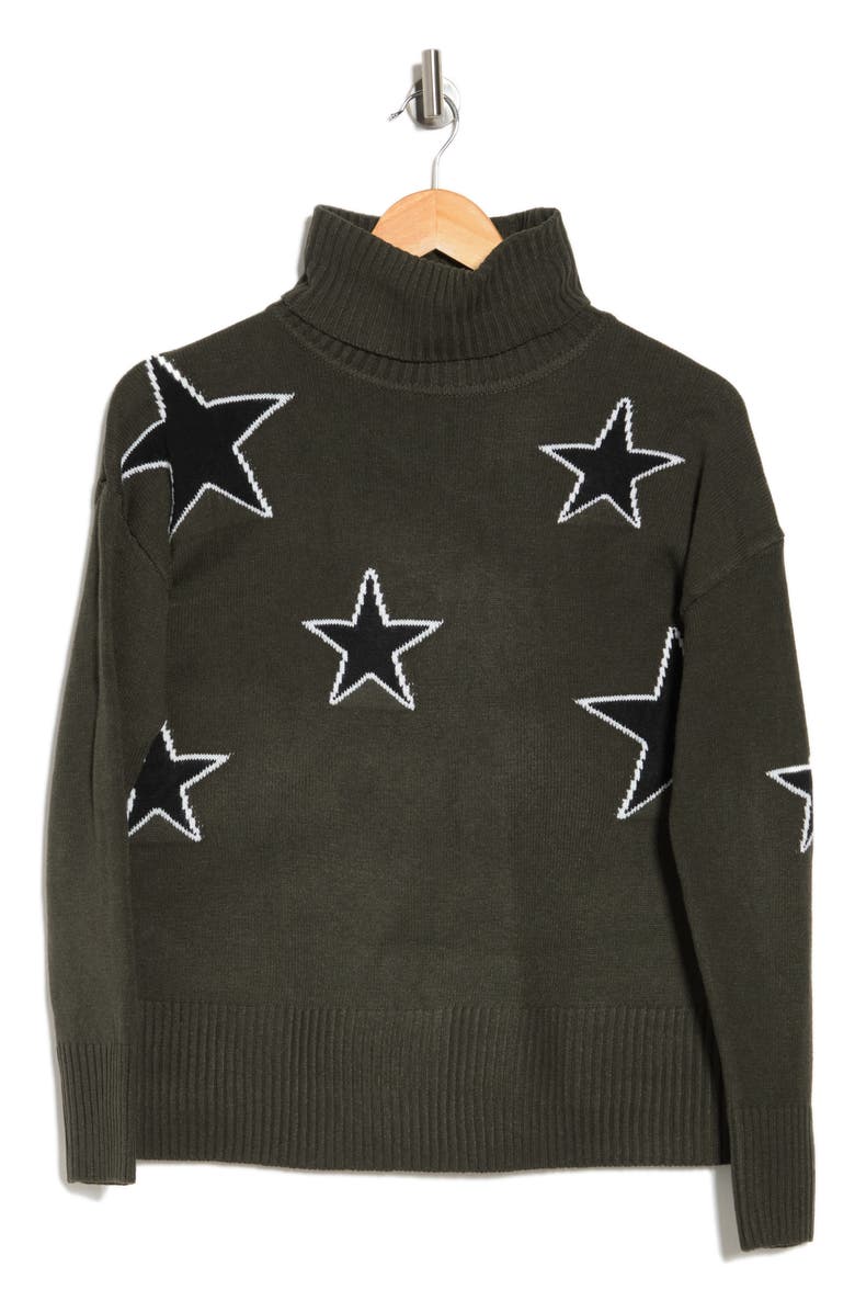 Sweet Romeo Outlined Star Oversized Turtleneck Sweater, Alternate, color, 