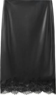 MANGO Eyelash Lace Trim Faux Leather Skirt